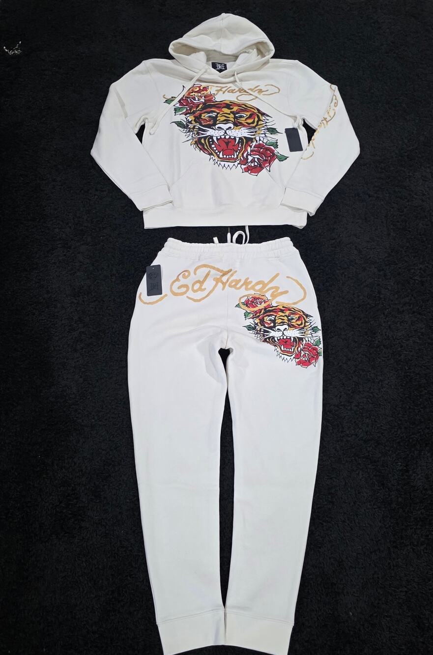 NWT 2PC Ed Hardy Y2K Style Deadstock Grunge Goth White Tiger Tracksuit Set XL
